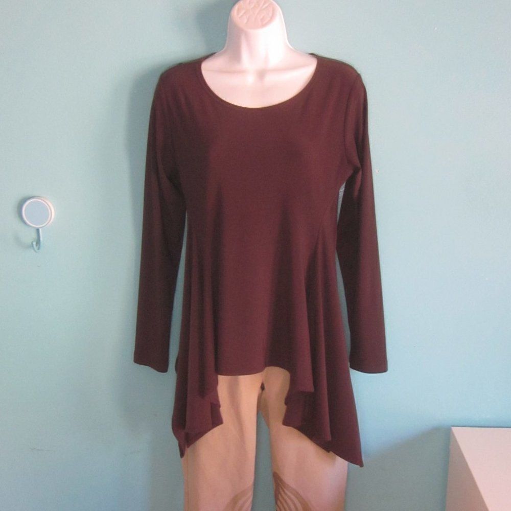 Sympli Womens Size 10 Plum Colored Stretch Asymmetrical Pullover Tunic Top